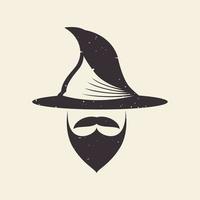 vieil homme longue barbe avec chapeau magique création de logo vintage vecteur symbole graphique icône signe illustration idée créative