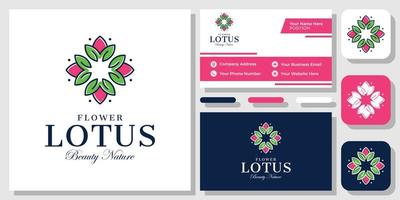 fleur lotus beauté nature yoga organique rose plante bien-être création de logo avec modèle de carte de visite vecteur