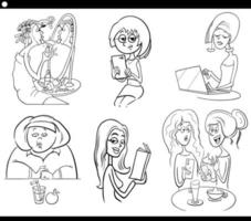 jeu de personnages de bandes dessinées de femmes de dessin animé vecteur