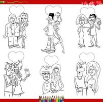 dessin animé couples amoureux le jour de la saint valentin page de livre de coloriage vecteur