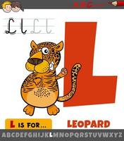 lettre l de l'alphabet avec personnage animal léopard de dessin animé vecteur