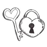 jolie clé et serrure. cadenas en forme de coeur avec des clés amusantes sur fond blanc. autocollant, icône, élément de conception avec la saint valentin. vecteur