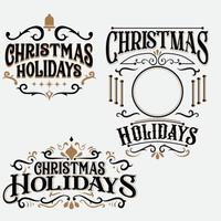 impression d'éléments typographiques et calligraphiques de noël, étiquettes vintage, cadres avec souhaits de joyeux noël et de joyeuses fêtes vecteur