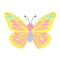 mignon papillon souriant coloré. insecte volant. personnage de dessin animé. vecteur