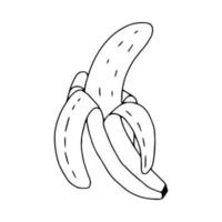 contour dessiné à moitié pelé de banane.fruit dans le style doodle .image noir et blanc.banane isolée sur fond blanc.illustration vectorielle vecteur