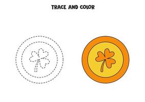 tracer et colorier la pièce de monnaie patrick day de dessin animé. feuille de travail pour les enfants. vecteur