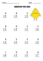 feuille de calcul supplémentaire avec un joli poulet de pâques. jeu mathématique. vecteur