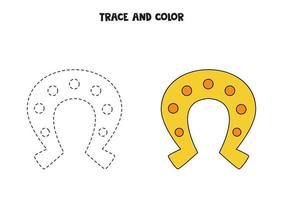 tracer et colorier le fer à cheval de dessin animé. feuille de travail pour les enfants. vecteur
