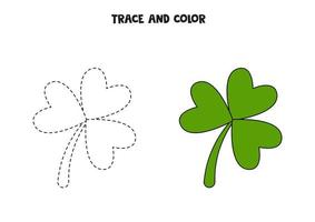 tracez et coloriez le trèfle à trois feuilles. feuille de travail pour les enfants. vecteur
