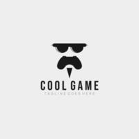 conception de logo de jeu cool. modèle de logo de joystick avec lunettes et barbe. illustration vectorielle vecteur