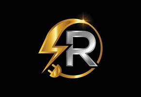 signe électrique avec la lettre r, le logo de l'électricité, le logo de l'énergie électrique et la conception de vecteur d'icône