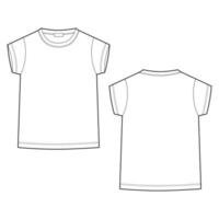 esquisser le t-shirt pour enfants de croquis technique sur fond blanc. modèle de conception de t-shirt pour enfants. vecteur