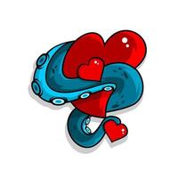 illustration vectorielle d'une pieuvre enroulée autour d'un signe d'amour vecteur