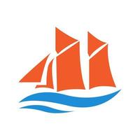vague de mer avec navire marin moderne simple logo symbole icône illustration de conception graphique vectorielle vecteur