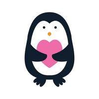 pingouin avec coeur ou amour dessin animé mignon logo icône illustration vecteur