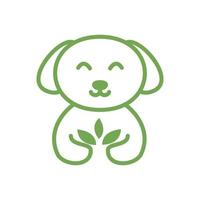 chien ou animal de compagnie avec feuille ou plante jardinage dessin animé mignon logo vecteur icône illustration design