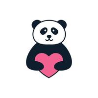 illustration mignon dessin animé panda câlin coeur amour logo icône vecteur