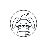 illustration mignon dessin animé animal lapin avec chapeau ligne logo icône vecteur