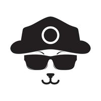 visage de chien cool avec des lunettes de soleil et un chapeau logo design vecteur graphique symbole icône signe illustration idée créative