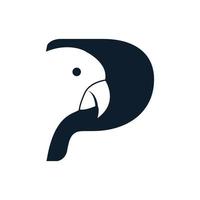 lettre p ou initiale p pour la conception moderne du logo oiseau perroquet vecteur