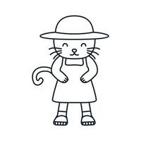 illustration mignon dessin animé animal chat ou chaton avec chapeau ligne logo icône vecteur