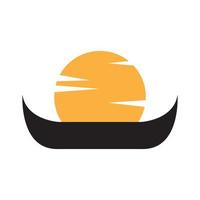 bateau en bois avec coucher de soleil logo design vecteur symbole graphique icône signe illustration idée créative