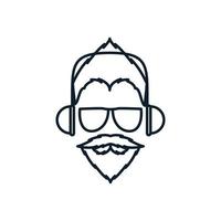 homme barbe avec casque ligne cool logo vecteur icône illustration de conception