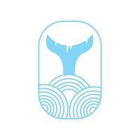 queue de baleine de style ligne sur la création de logo de vague vecteur