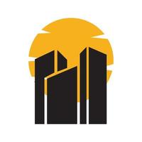 silhouette gratte-ciel avec coucher de soleil logo symbole icône vecteur conception graphique illustration idée créative