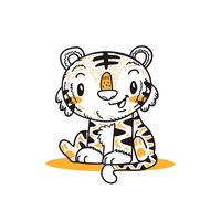 vecteur de dessin animé mignon petit tigre doodle