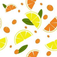 oranges et citrons modèle vectoriel plat sans soudure. fond de fruits juteux lumineux pour l'emballage, les papiers peints, votre conception.