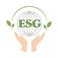 les mains tiennent la planète. notion d'esg. environnement, social, icône vectorielle de gouvernance vecteur