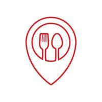 broches cartes emplacement avec fourchette et cuillère nourriture ou restaurant logo icône vecteur