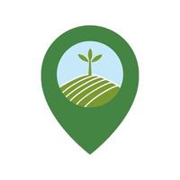 agriculture verte avec broche carte emplacement logo symbole icône illustration de conception graphique vectorielle vecteur