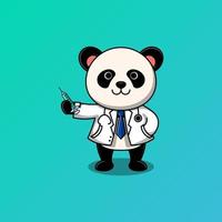 médecin panda mignon avec illustration de vecteur de dessin animé de seringue