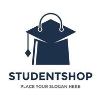 modèle de logo vectoriel de boutique étudiante. cette conception utilise le symbole du chapeau et du sac. adapté à l'éducation.
