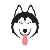 visage husky sibérien noir avec langue logo design vecteur symbole graphique icône signe illustration idée créative