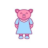 mère cochon avec robe dessin animé mignon illustration vectorielle vecteur