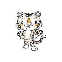 vecteur de dessin animé mignon petit tigre doodle