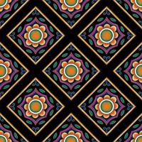 fleur orange sur fond noir. motif géométrique oriental ethnique design traditionnel pour le fond, le tapis, le papier peint, les vêtements, l'emballage, le batik, le tissu, le style de broderie d'illustration vectorielle. vecteur