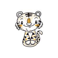 vecteur de dessin animé mignon petit tigre doodle