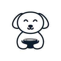chien ou animal de compagnie avec bol de nouilles dessin animé mignon logo vecteur icône illustration design