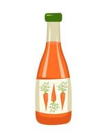 bouteille avec du jus de légumes de carotte orange. délicieuse boisson et produit sains. illustration plate de vecteur de nourriture