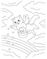 le chat disperse les cœurs du panier. page de livre de coloriage pour les enfants. La Saint-Valentin. personnage de style dessin animé. illustration vectorielle isolée sur fond blanc. vecteur
