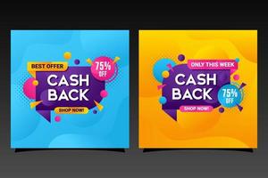 bannière de promotion des médias sociaux cash back design coloré collection.eps vecteur