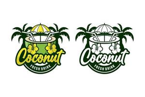 logo d'illustration de conception de boisson fraîche à la noix de coco vecteur