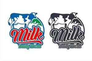 logo de conception fraîche quotidienne de lait vecteur