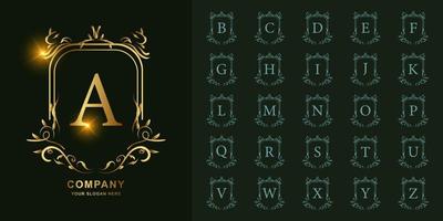 lettre a ou alphabet initial de collection avec modèle de logo doré cadre floral ornement de luxe. vecteur