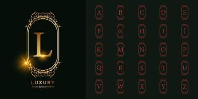 lettre l ou alphabet initial de collection avec modèle de logo doré cadre floral ornement de luxe. vecteur