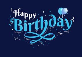 Typographie de joyeux anniversaire sur fond bleu foncé vecteur
